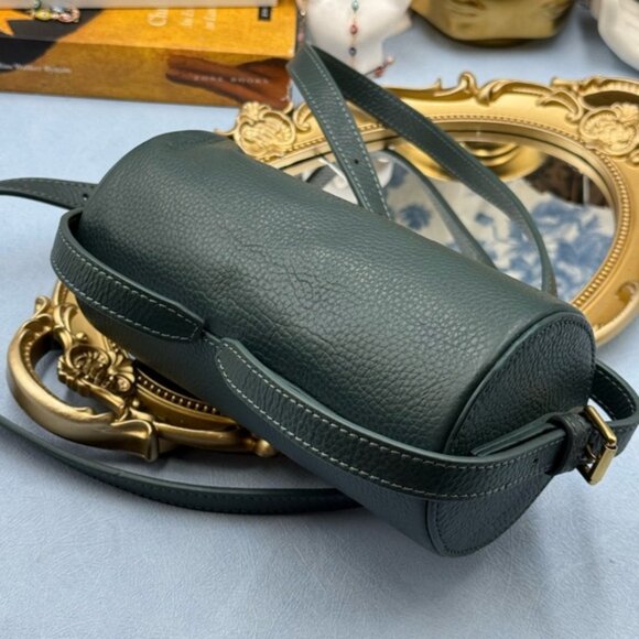 🆕 OROTON 🧿 NWOT Margot Mini Cylindrical Leather Drum Bag, Deep Green - Picture 11 of 16